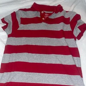 Boys red and grey stripe collar shirt.